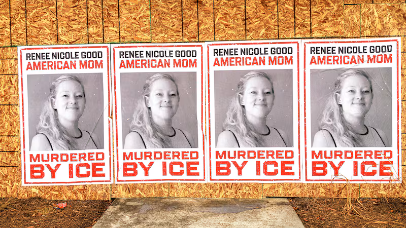Businesses boarded up in parts of Minneapolis display posters of Renee Nicole Good