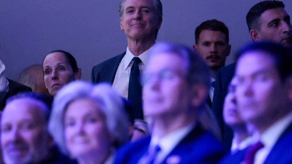 Gavin Newsom captured on video laughing as Trump delivers Davos speech