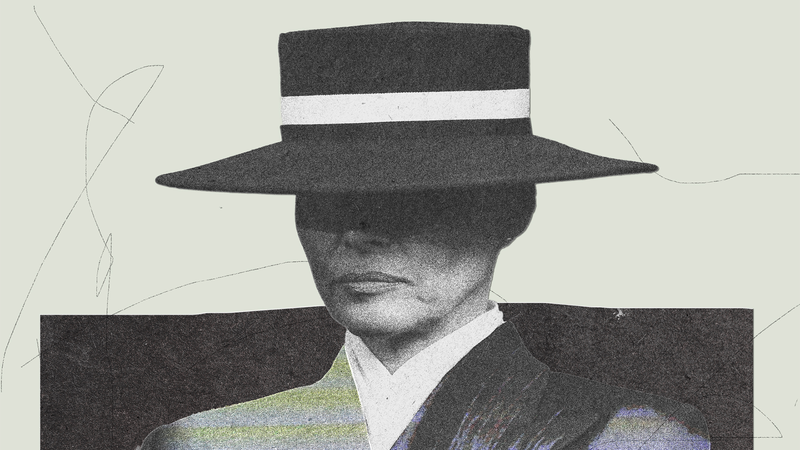 Black-and-white image of Melania Trump in a wide-brimmed hat
