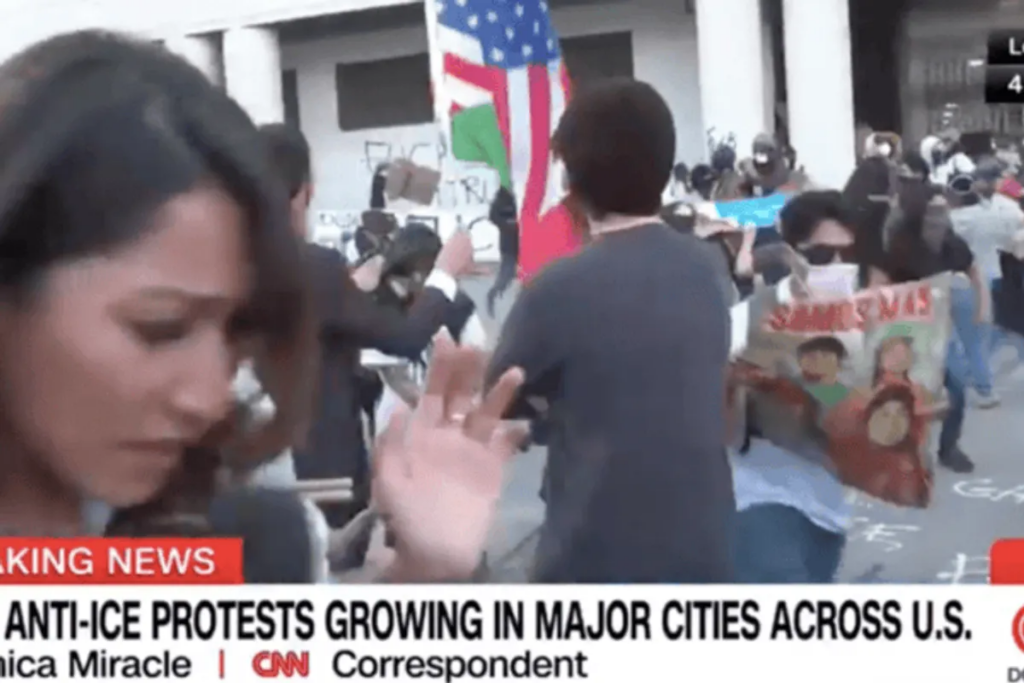 ‘I just got hit’: CNN reporter struck by pepper ball live on air during chaotic protest