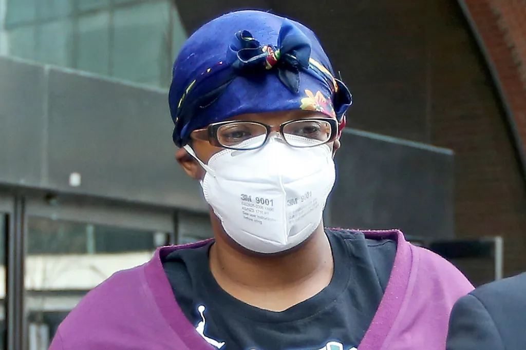 Monica Cannon-Grant leaves the Moakley Federal Courthouse in Boston on March 15, 2022.
