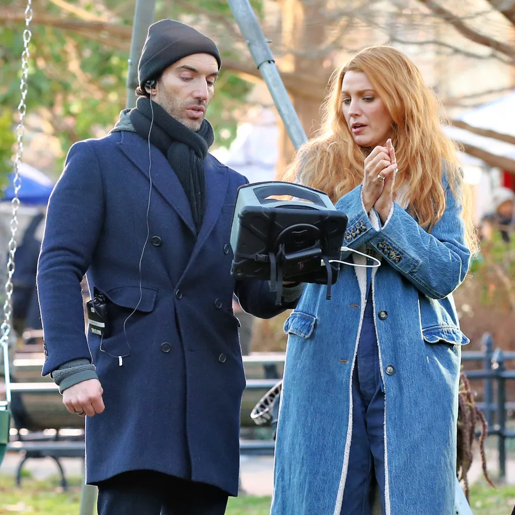 Justin Baldoni and Blake Lively on the set of 