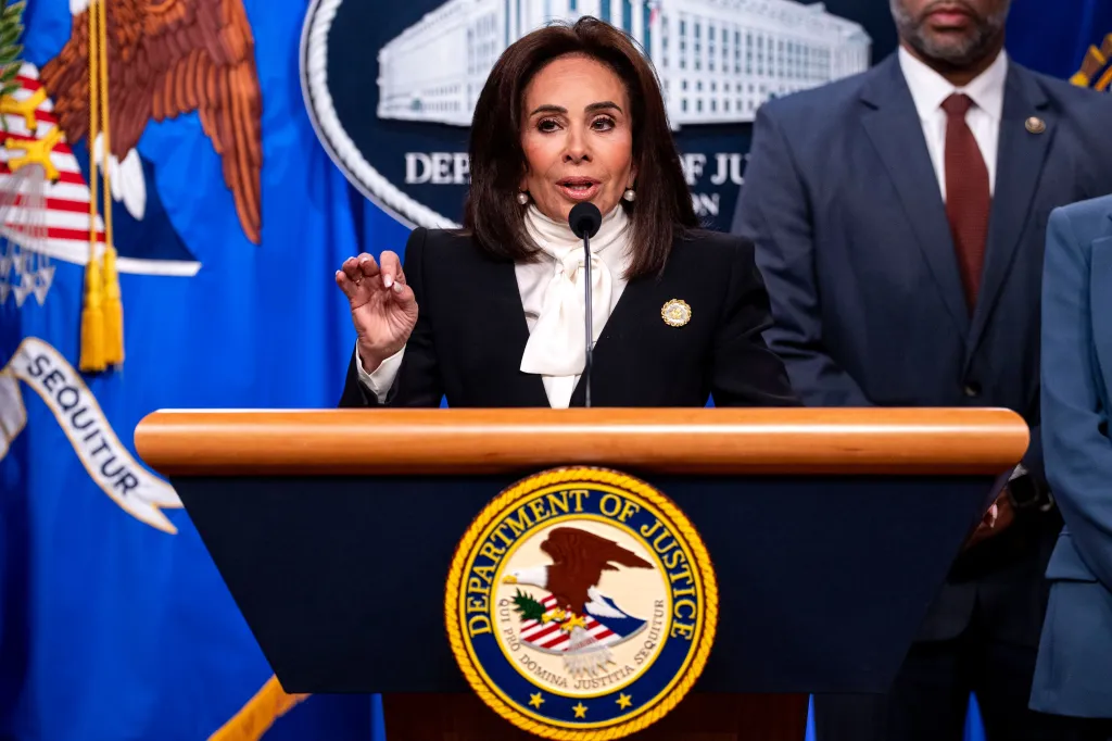 Mandatory Credit: Photo by Bonnie Cash/UPI/Shutterstock (16011754x) U.S. Attorney for the District of Columbia Jeanine Pirro speaks during a press conference at the Department of Justice Headquarters in Washington, DC on Thursday, December 4, 2025. Earlier today, the FBI arrested Brian Cole of Virginia who is believed to be responsible for placing pipe bombs outside the Republican and Democratic party headquarters the night before the January 6, 2021 riot. AG Bondi, FBI Director Patel, Host Press Conference on Arrest in Jan. 6 Pipe Bomb Case, Washington, District of Columbia, United States - 04 Dec 2025
