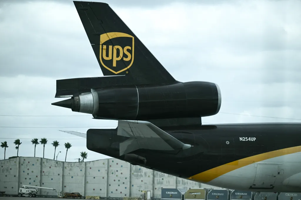 A UPS McDonnell Douglas MD-11 cargo plane at Miami International Airport.