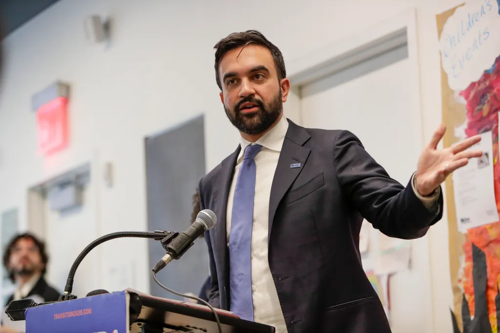 Zohran Mamdani speaks at a press conference.