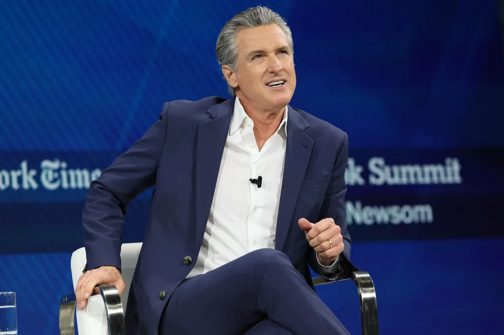California Gov. Gavin Newsom speaking at the New York Times Dealbook Summit.