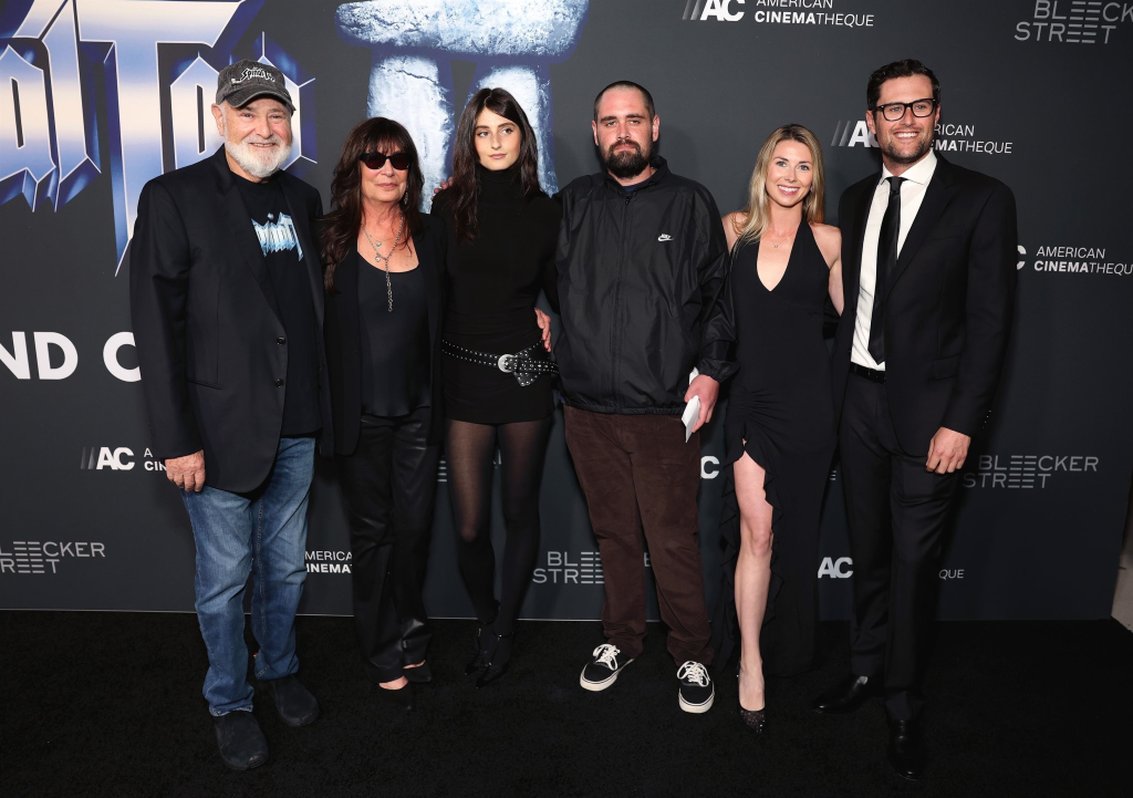 Rob Reiner, Michele Reiner, Romy Reiner, Nick Reiner, Maria Gilfillan, and Jake Reiner pose for a group photo.