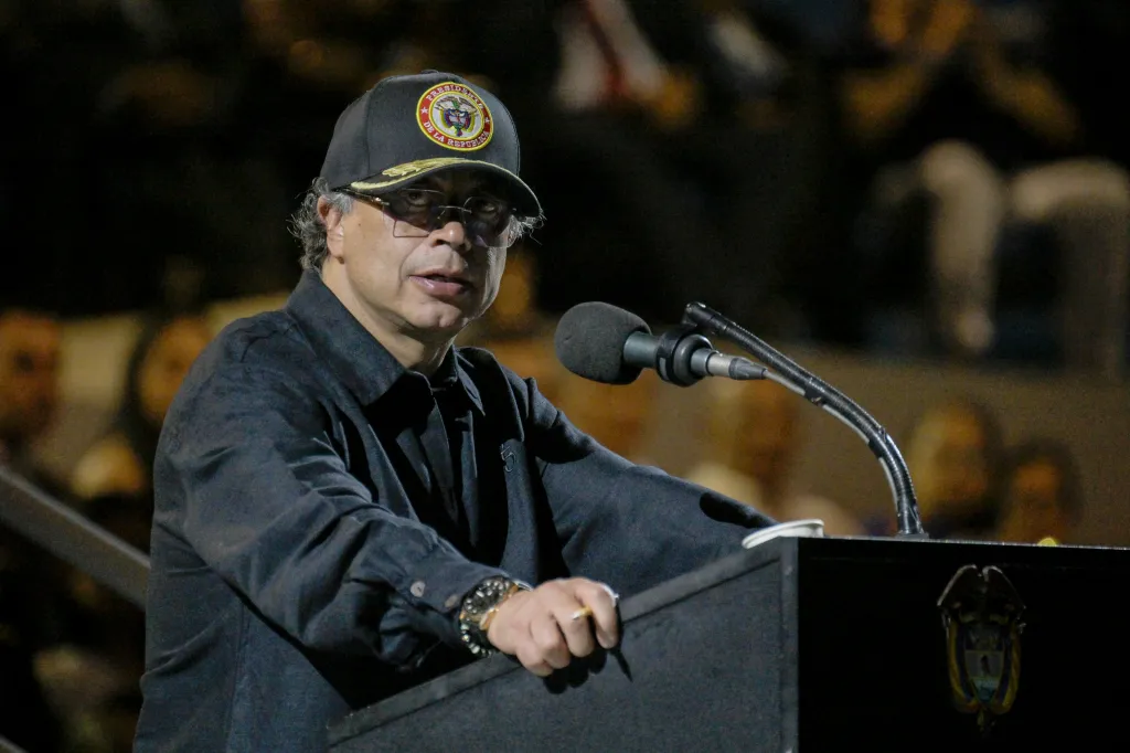 Colombia's President Gustavo Petro speaks at a ceremony.