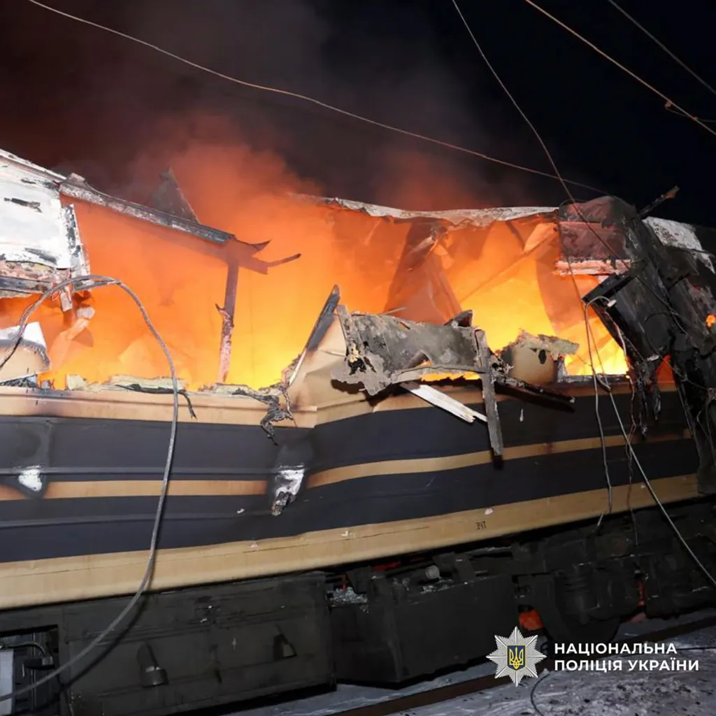 The site of a Russian drone hit on the passenger train near the city of Izyum in Kharkiv's area.