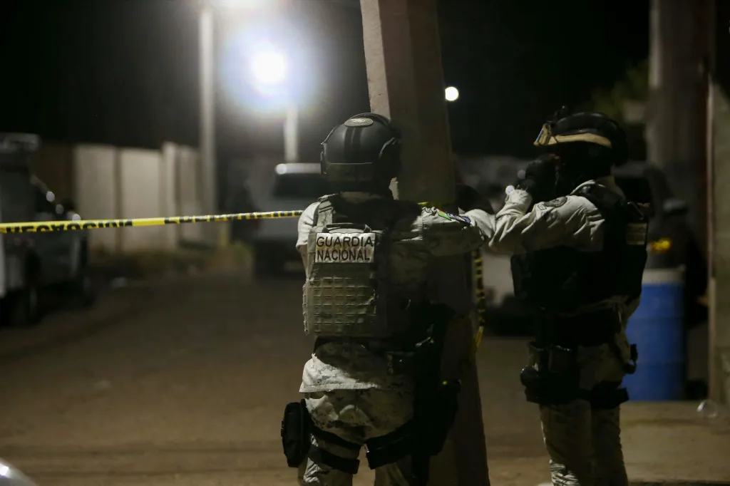 Members of the National Guard at a crime scene in Salamanca, Guanajuato state, Mexico.