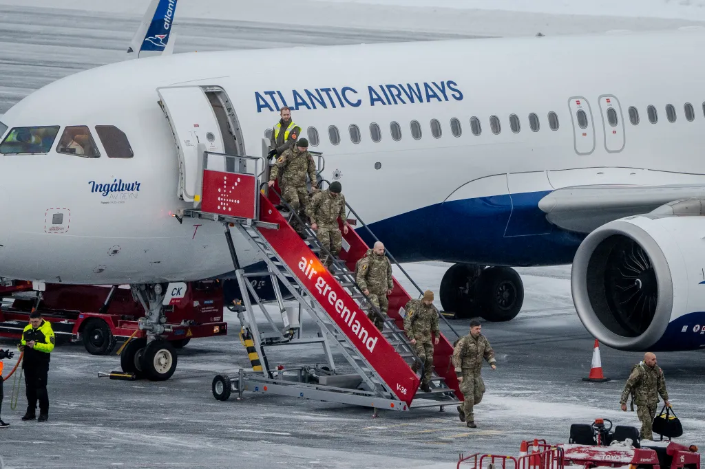 Danish soldiers arriving at an airport in Nuuk, Greenland on Jan. 19, 2026.
