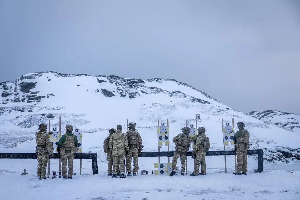 Danish Army soldiers zeroing their weapons at a shooting range in Greenland during the Arctic Endurance exercise.