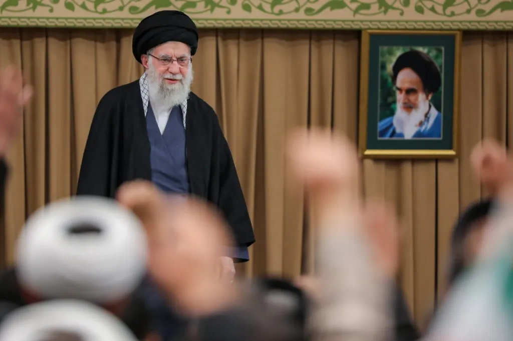 Ayatollah Ali Khamenei addressing a gathering in Tehran.