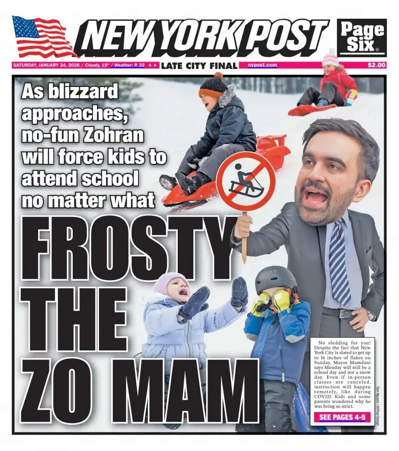 Collage of the New York Post front page with the headline 