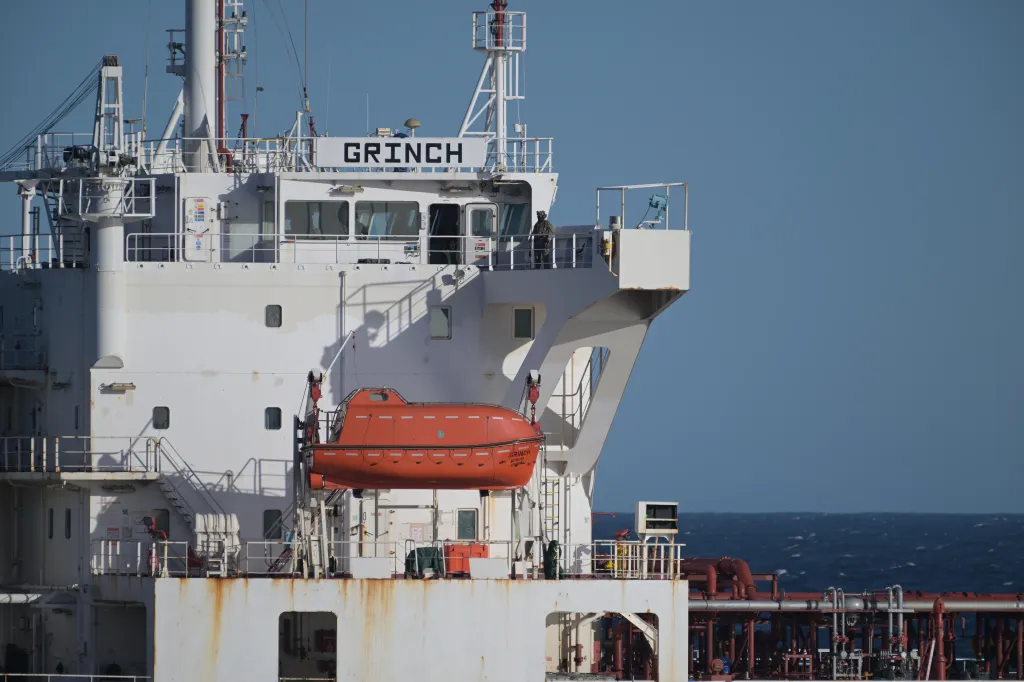 The tanker, identified as the Grinch, was intercepted between the southern coast of Spain and the northern coast of Morocco in the western Mediterranean, French maritime police said.