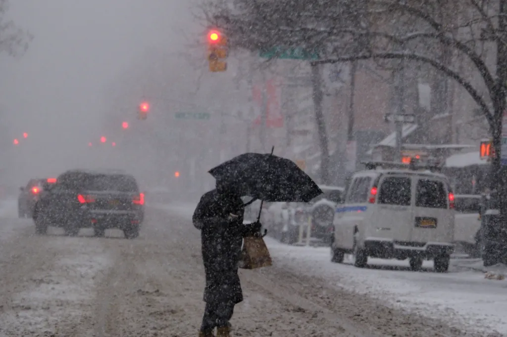 A New Yorker braving the winter storm in downtown Manhattan on Jan. 25, 2026.