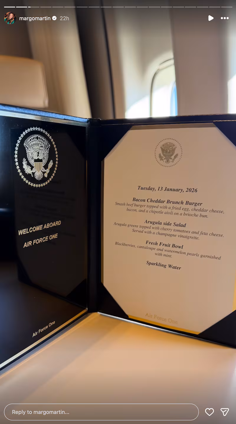 The Air Force One menu from Tuesday morning.