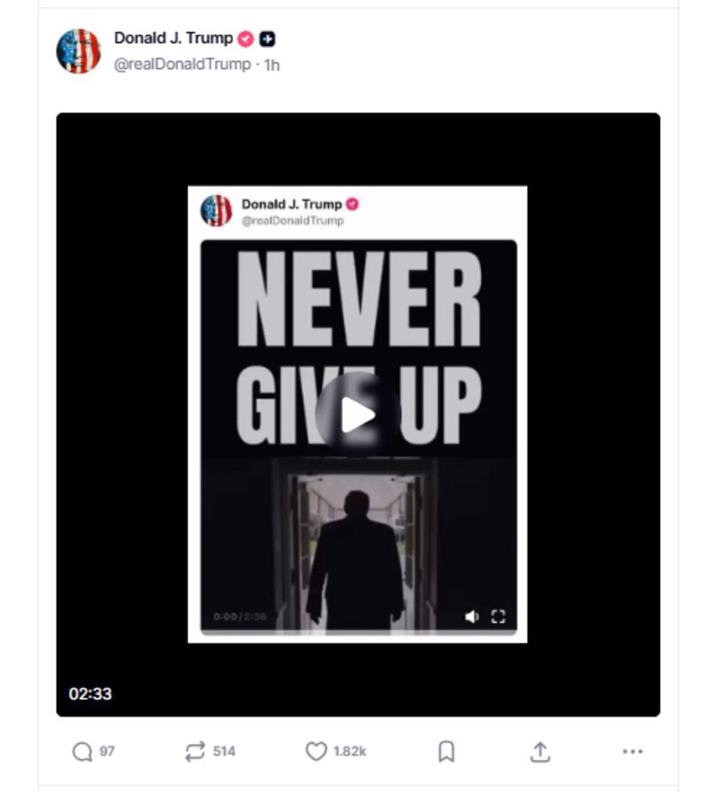 Trump shares a video of himself giving a motivational speech.