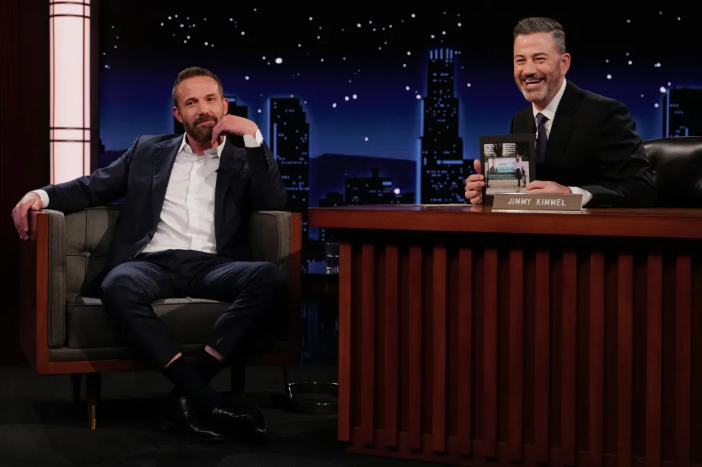 Ben Affleck and Jimmy Kimmel on the set of Jimmy Kimmel Live!