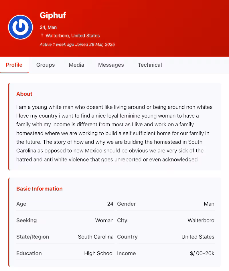 The site claims to be "not discriminatory," but someone should tell this user.