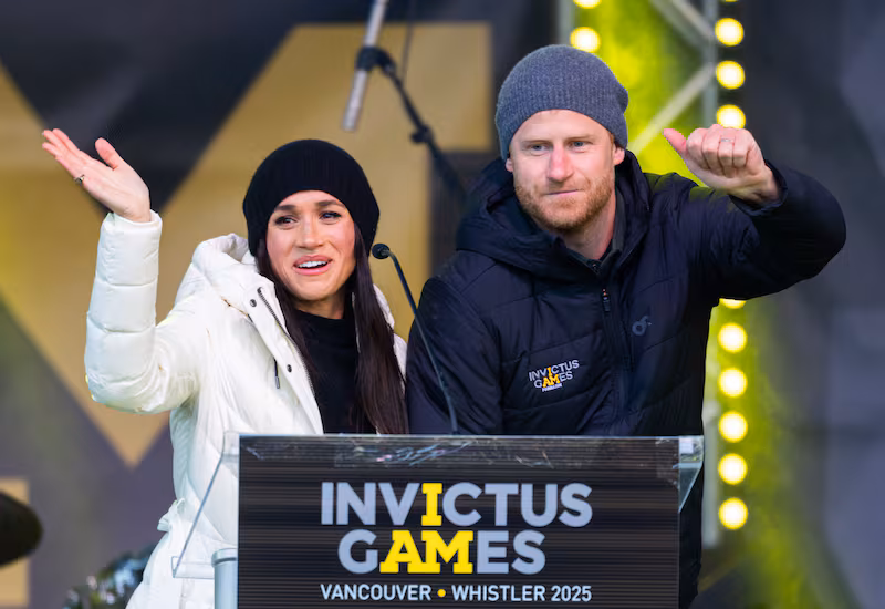 WHISTLER, BRITISH COLUMBIA - FEBRUARY 10: Prince Harry, Duke of Sussex and Meghan, Duchess of Sussex attend the Whistler Welcoming Ceremony during day two of the 2025 Invictus Games on February 10, 2025 in Whistler, British Columbia. (Photo by Samir Hussein/WireImage)