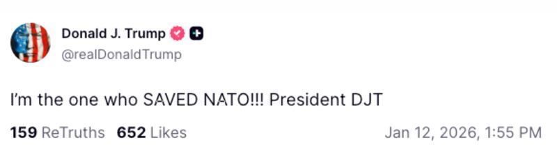 Donald Trump's NATO post on Truth Social.