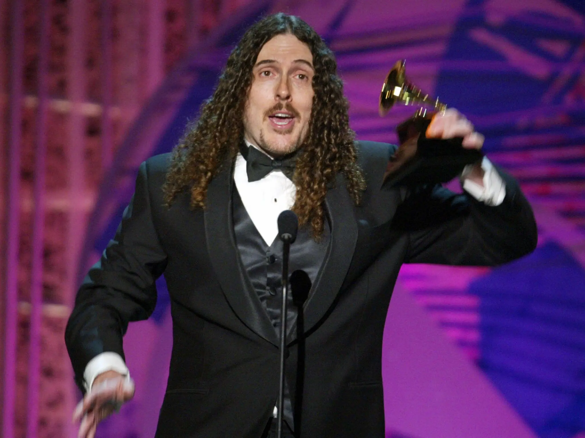 Weird Al Yankovic accepts the Grammy for best comedy album in 2004.
