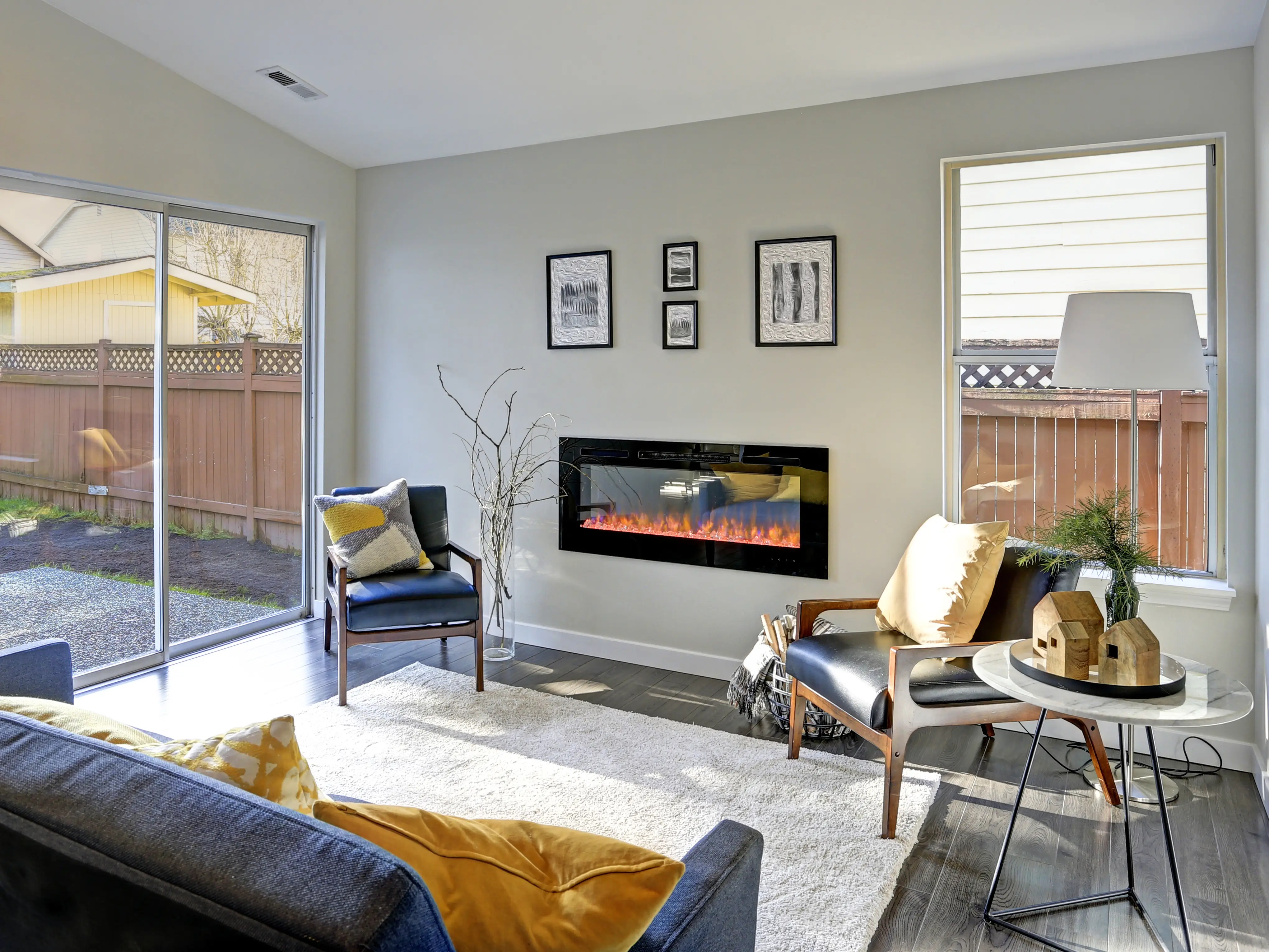 living room sparse fireplace