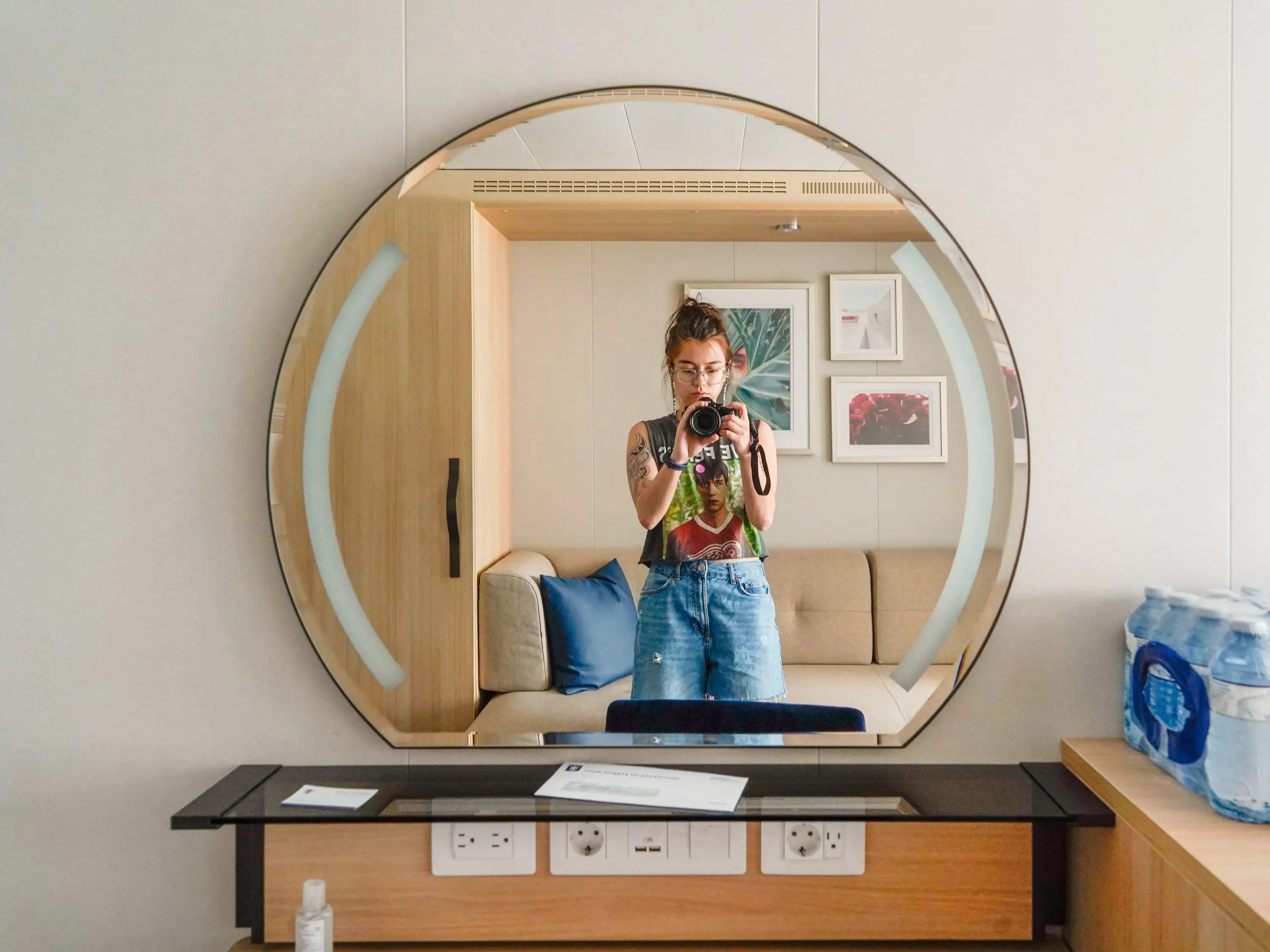 The author in her stateroom on the world's largest cruise ship