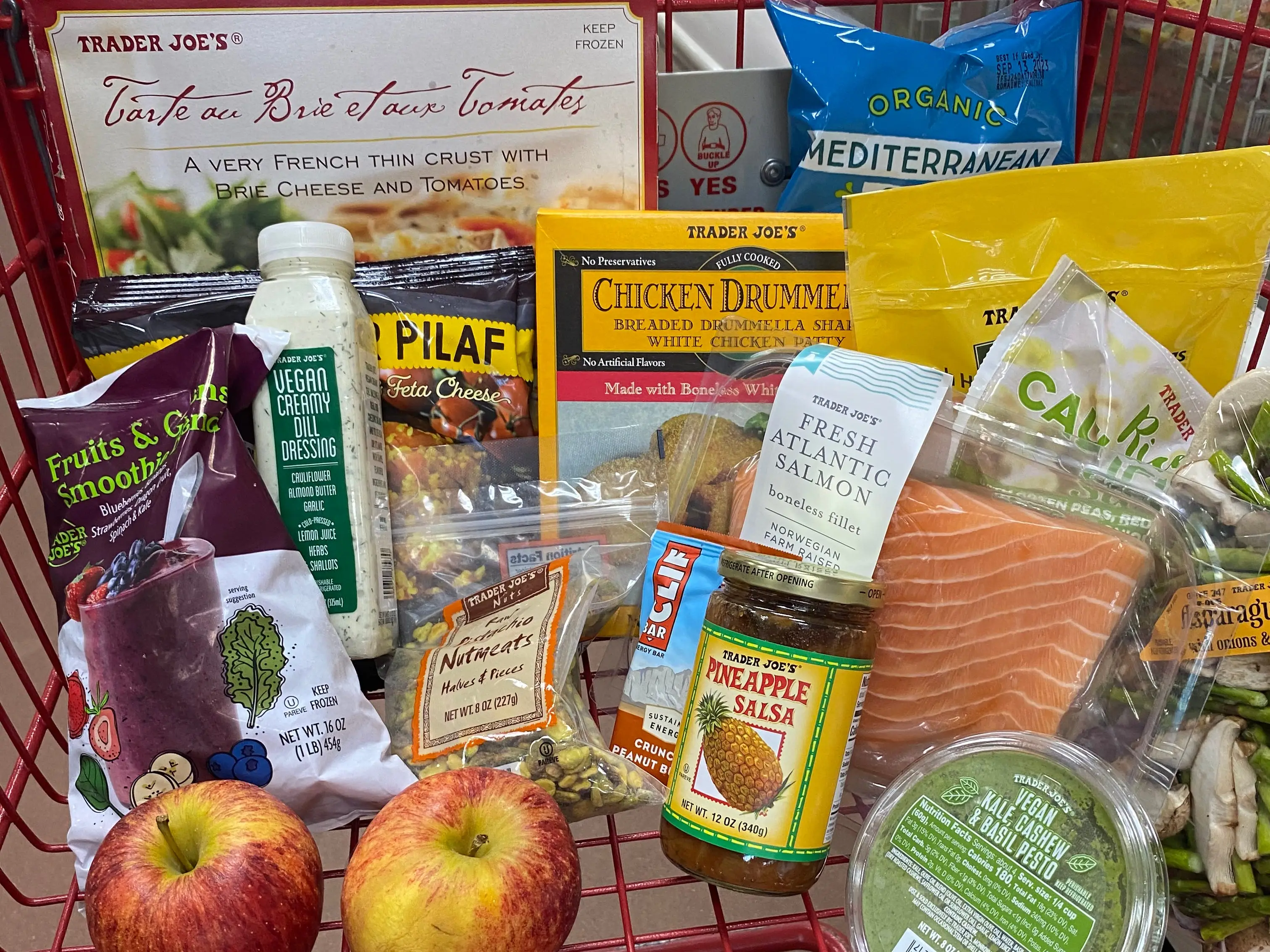 A cart full of groceries at trader joes