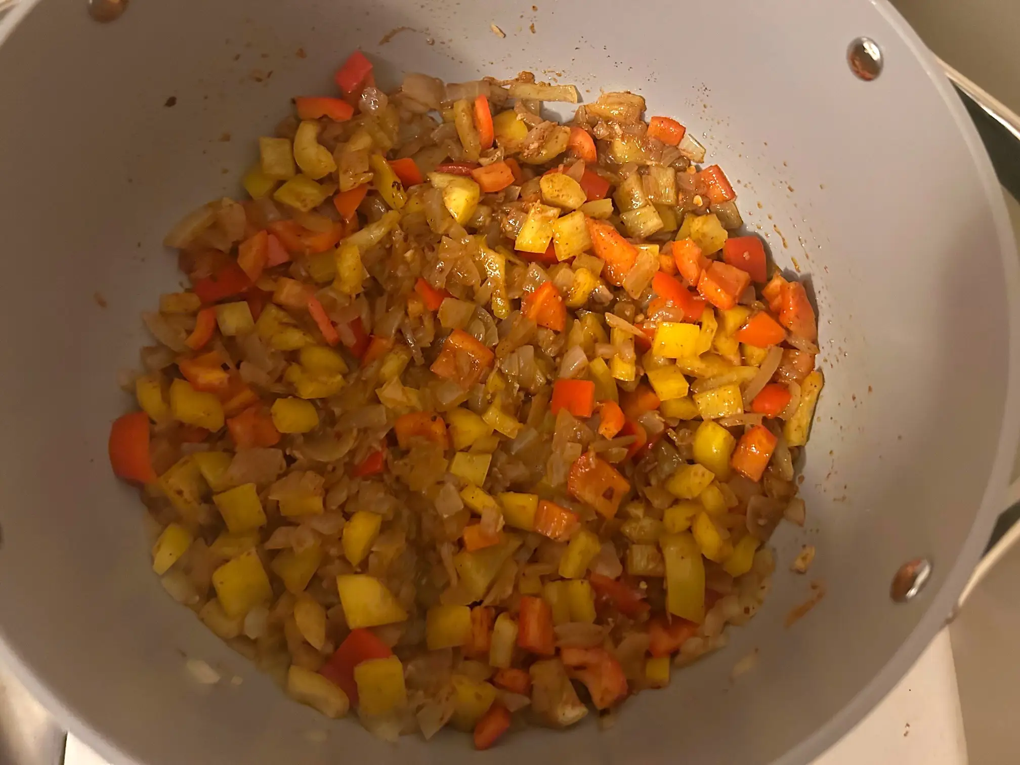Cooking veggies for Ina Garten's Chicken Chili