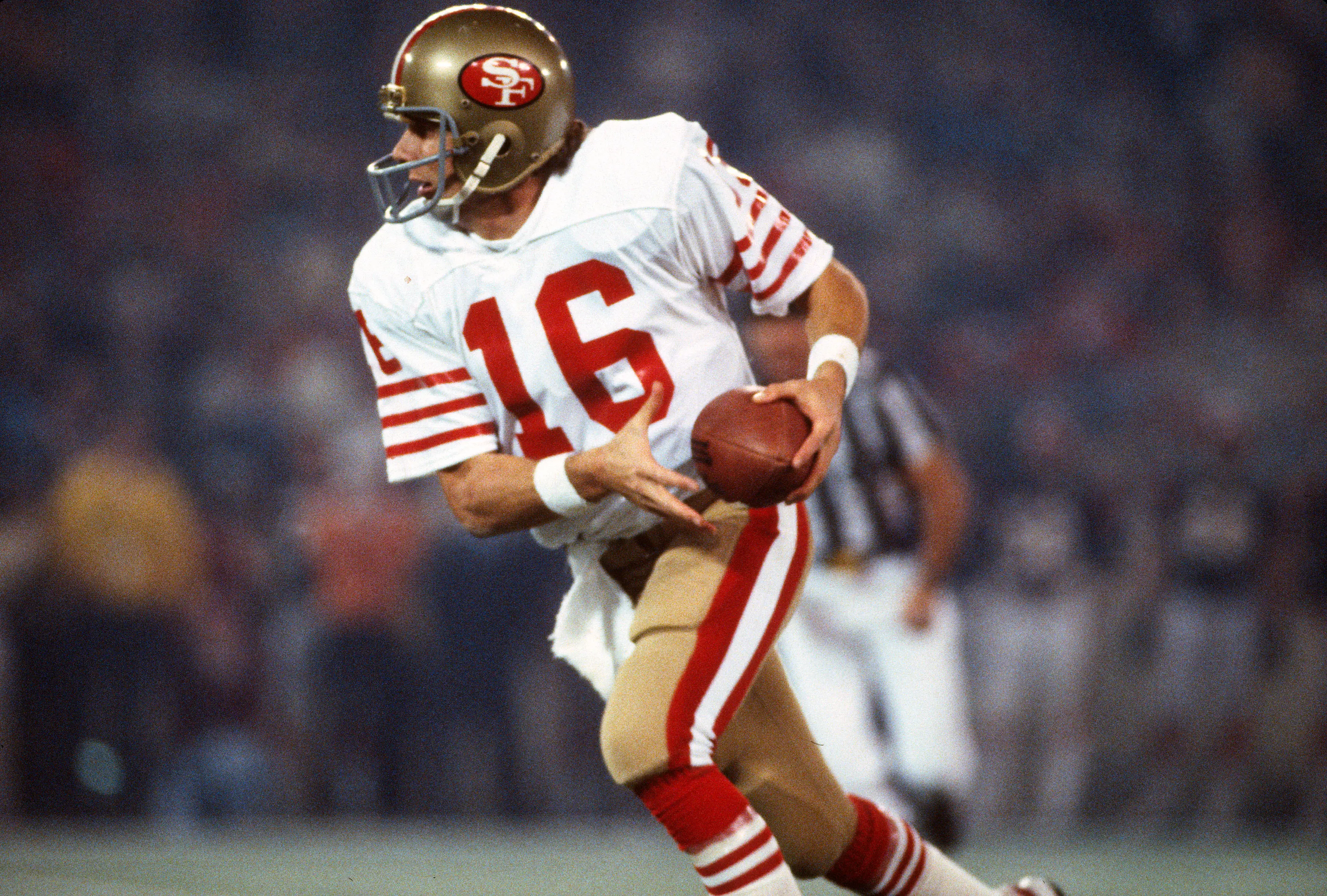 Joe Montana ran with the football during Super Bowl XVI.