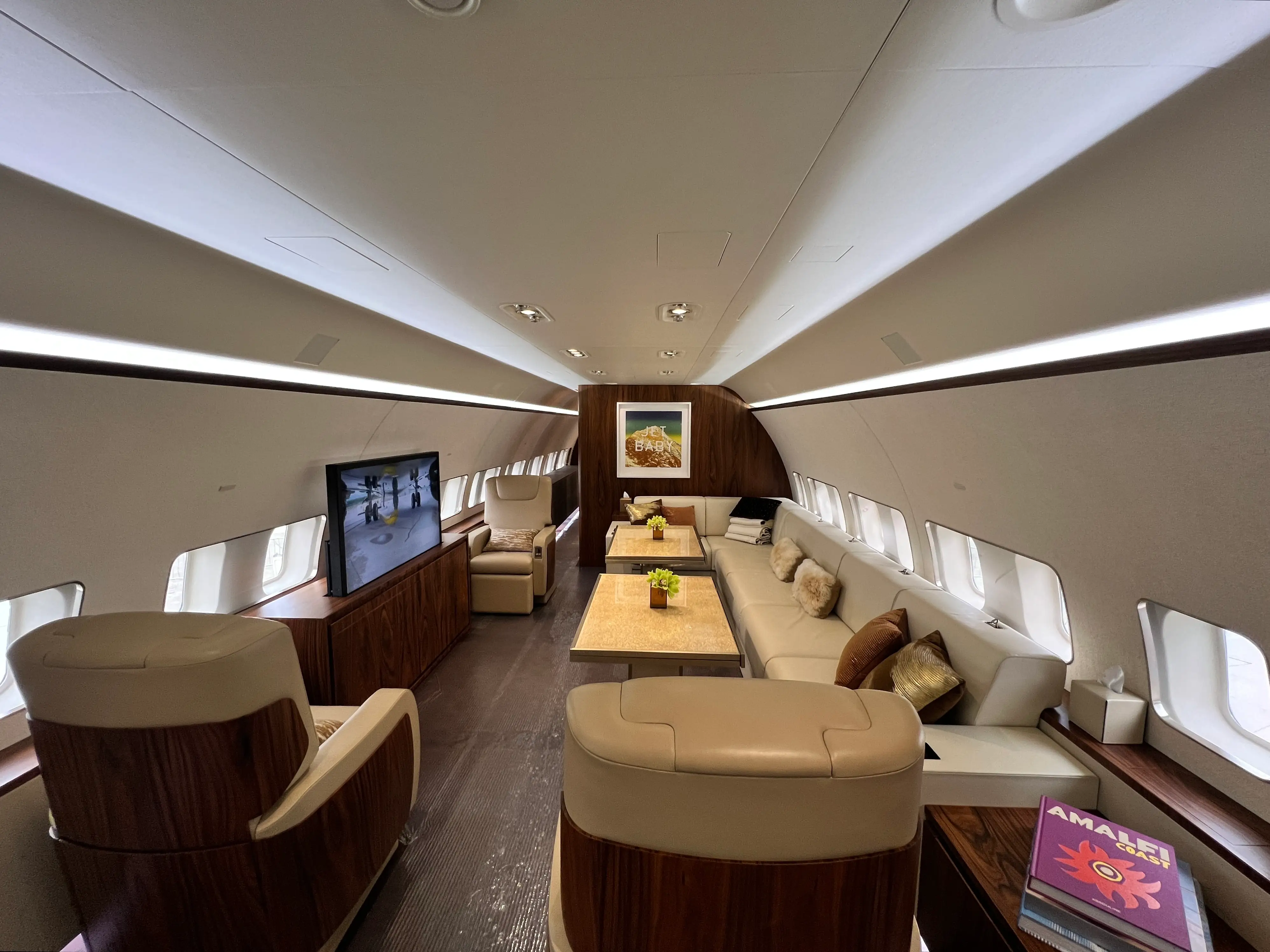 The TV area on a Boeing BBJ 737 Max