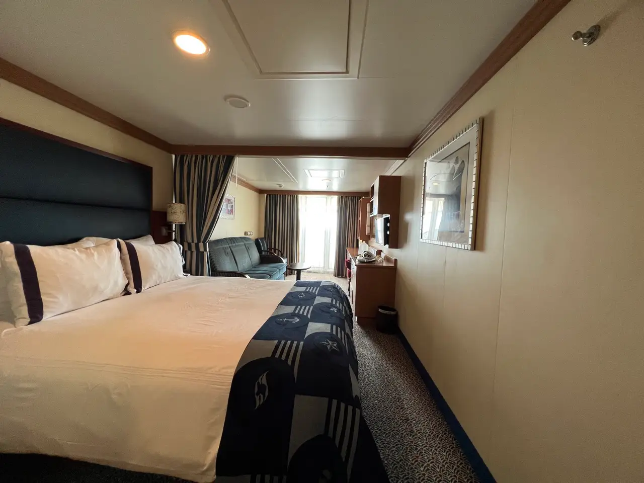 A stateroom on a cruise ship.