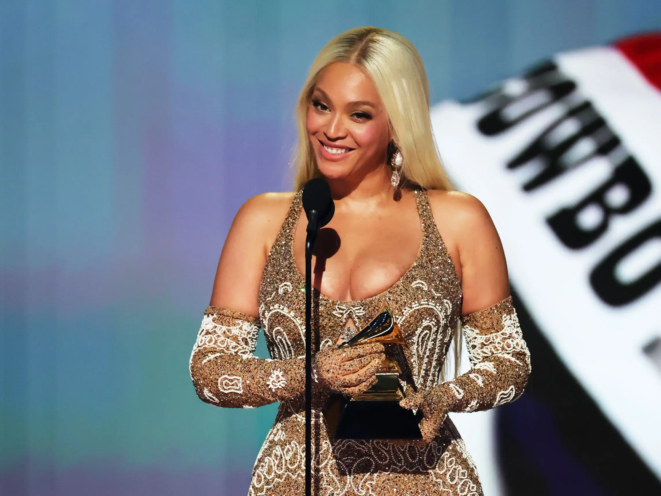 Beyoncé accepted the award for album of the year at the 2025 Grammy Awards.