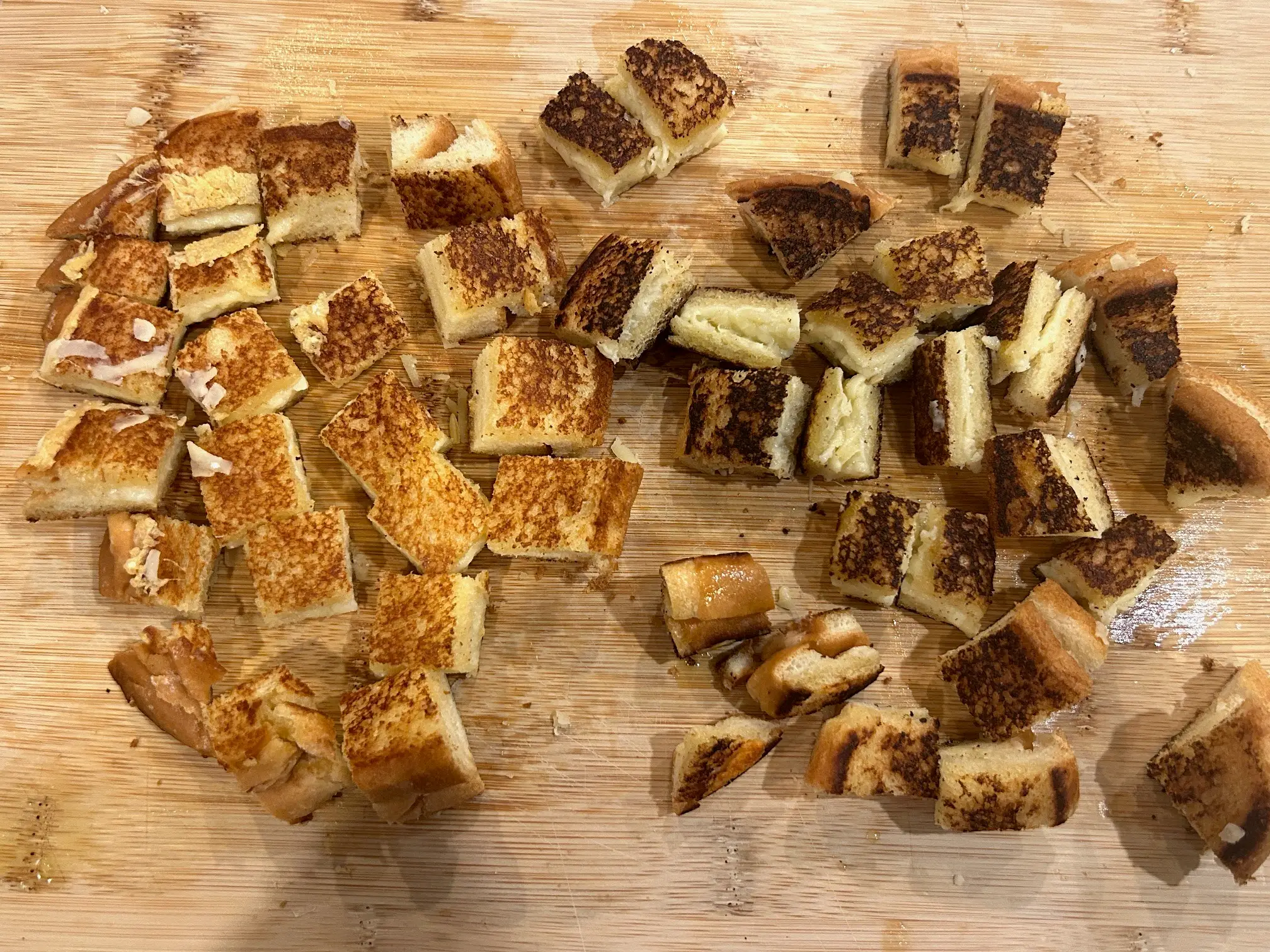 Grilled cheese croutons for Ina Garten's tomato soup