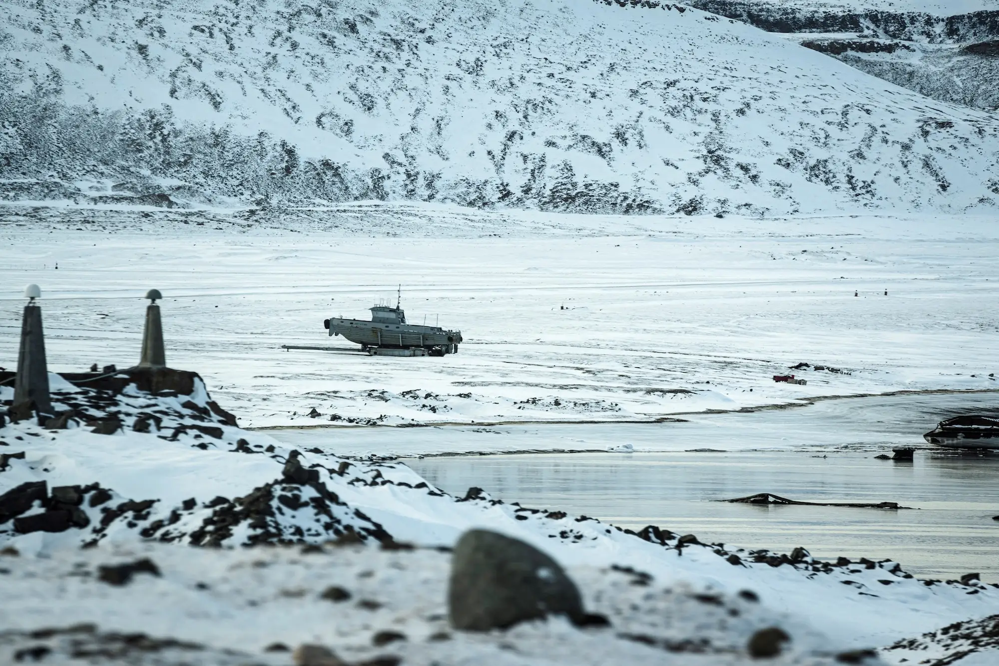 A boat at Pituffik Space Base in Greenland.
