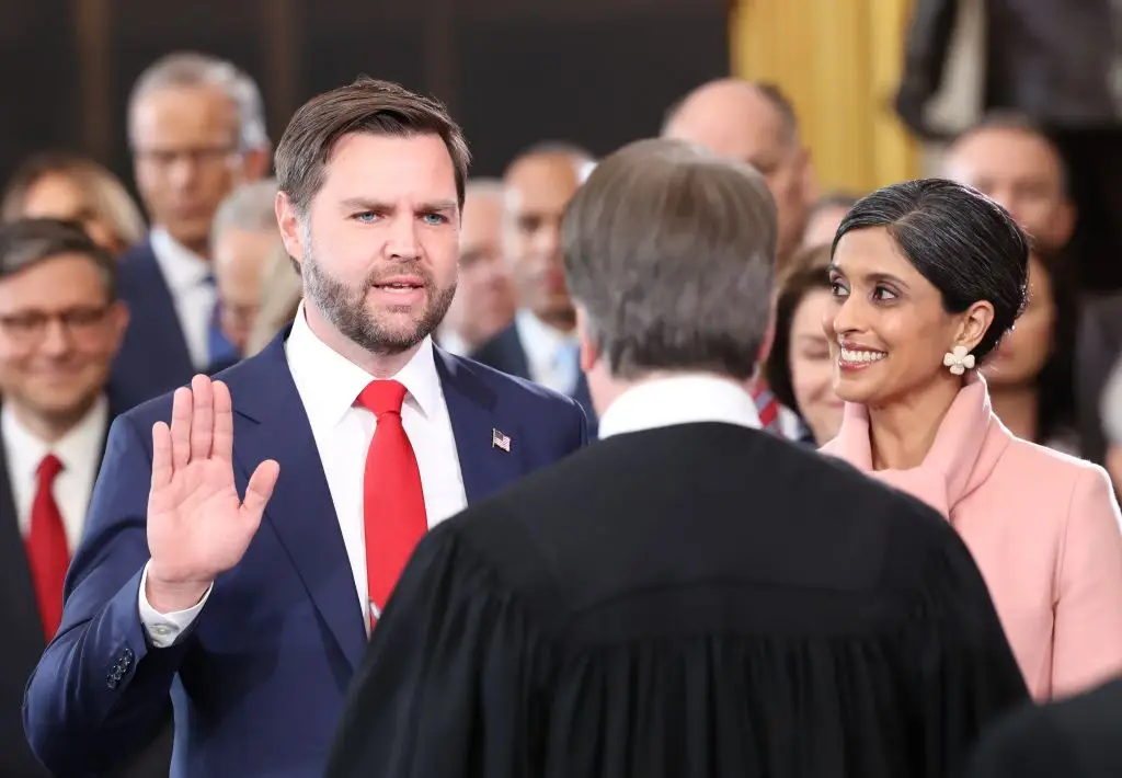 JD Vance takes the oath of office as vice president on inauguration day.