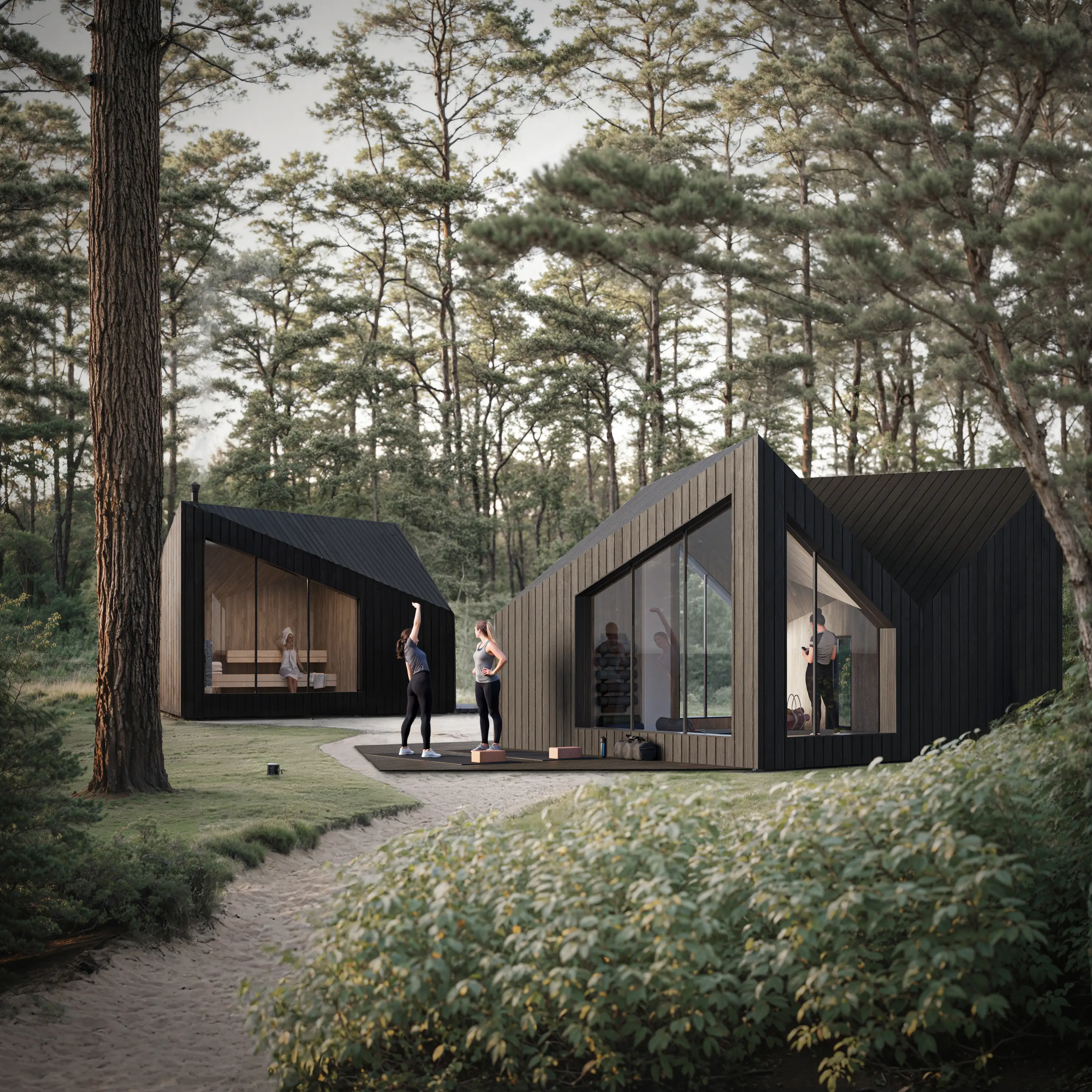 A 3-D rendering of two NIWA cabins.