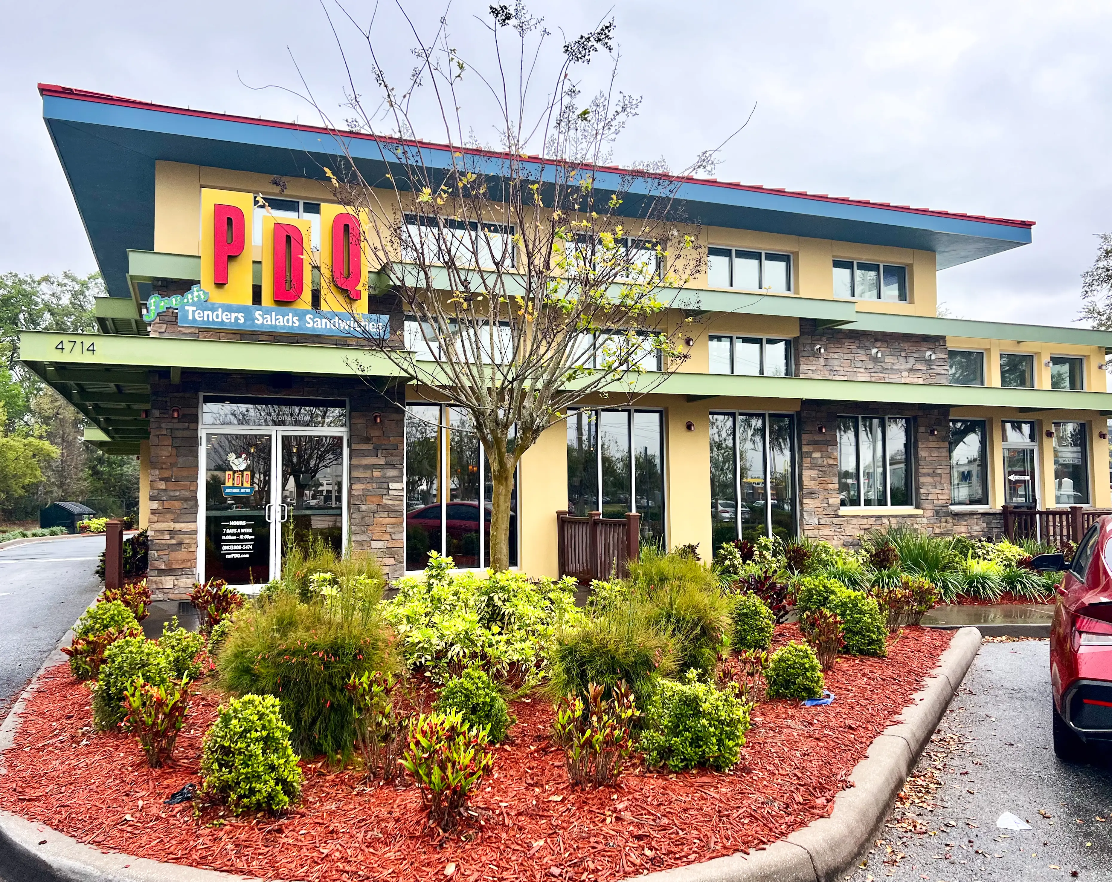 The exterior of a PDQ restaurant.