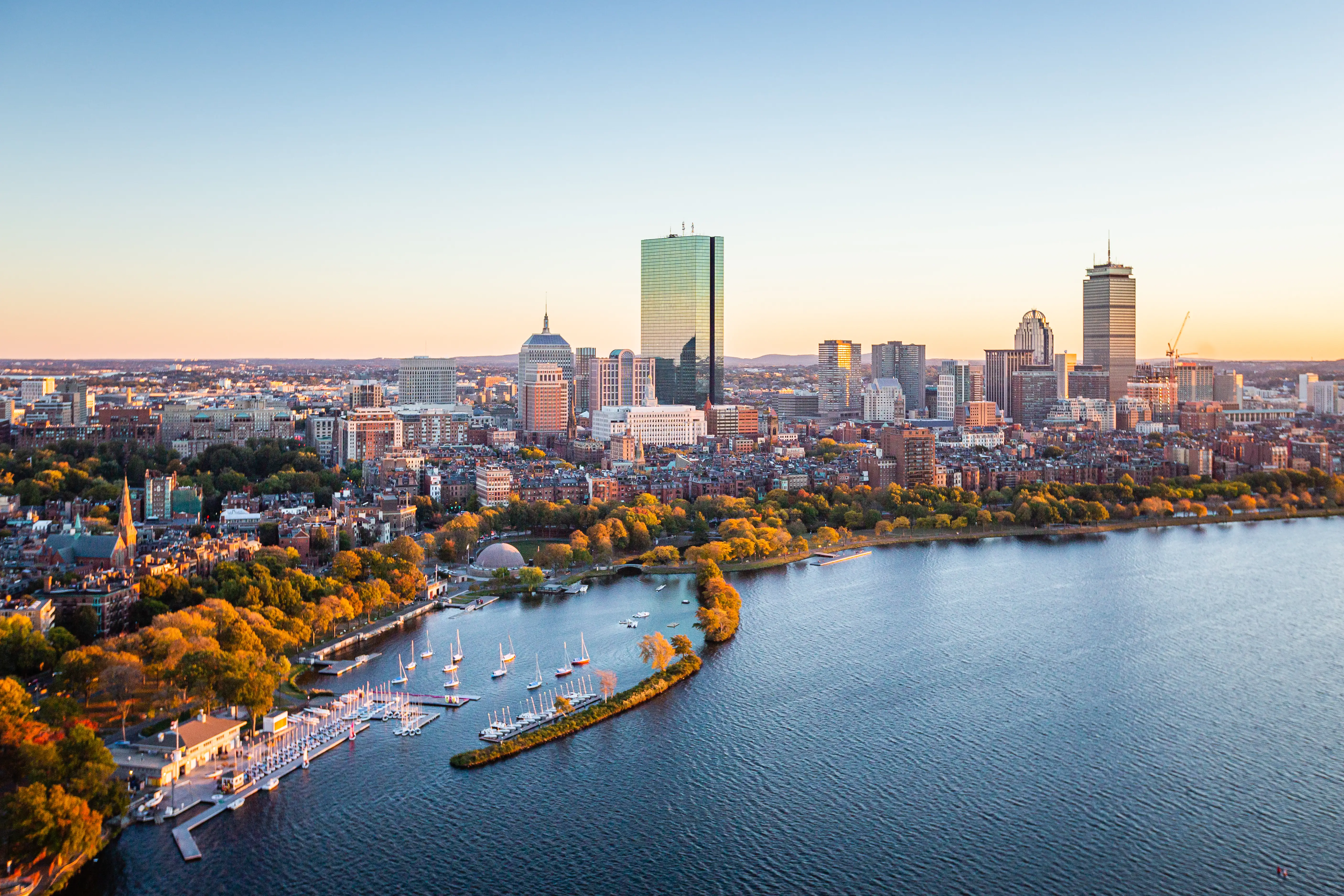 An aerial view of the Charles River in Boston.