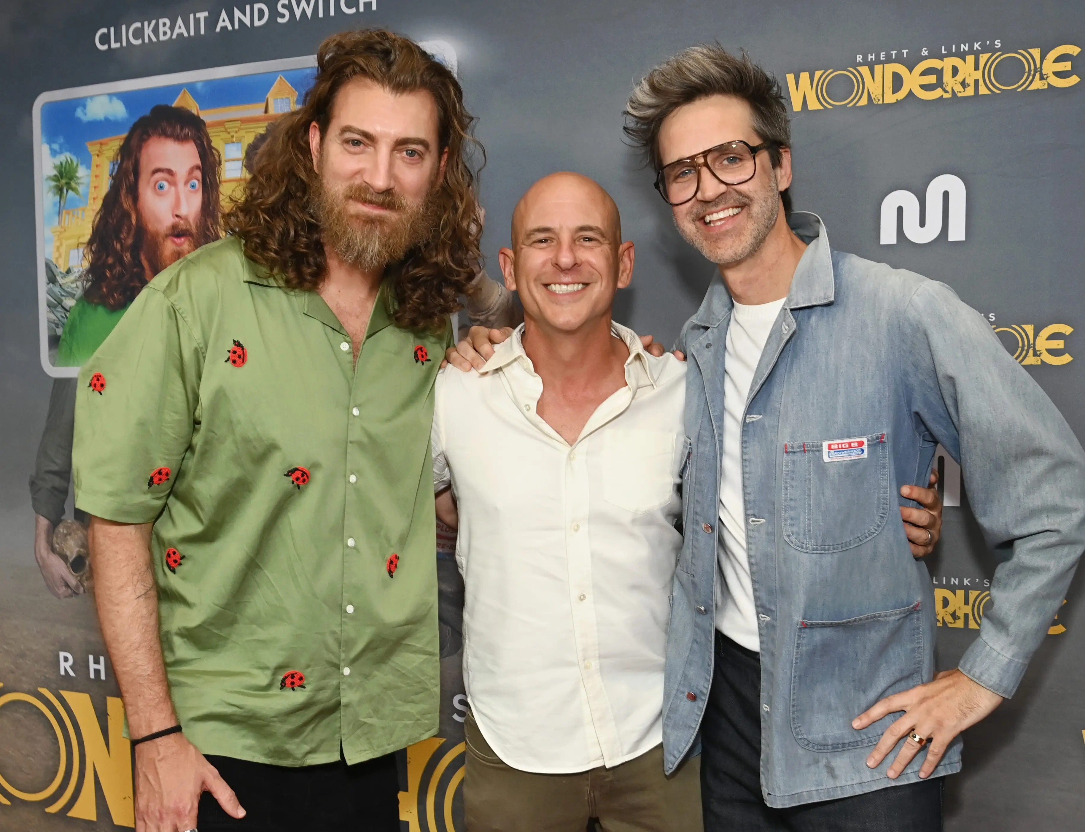 LOS ANGELES, CALIFORNIA - AUGUST 16: (L-R) Rhett McLaughlin, Brent Weinstein and Link Neal attend AN EVENING WITH RHETT & LINK: Exclusive Wonderhole Season 2 Premiere Event at Regal LA Live on August 16, 2025 in Los Angeles, California. (Photo by Jon Kopaloff/Getty Images for Mythical Entertainment)