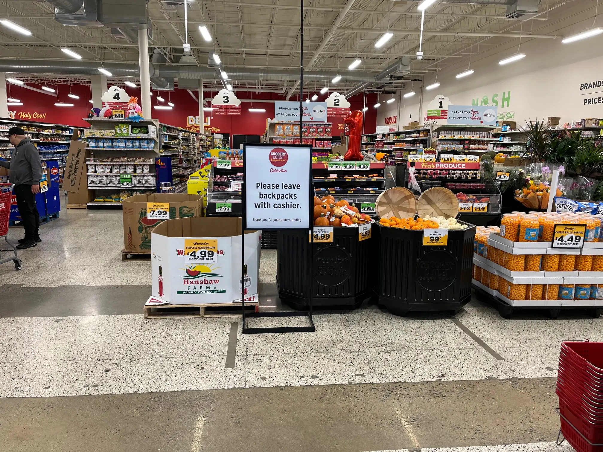 Just inside the entrance to a Grocery Outlet store in Maryland.