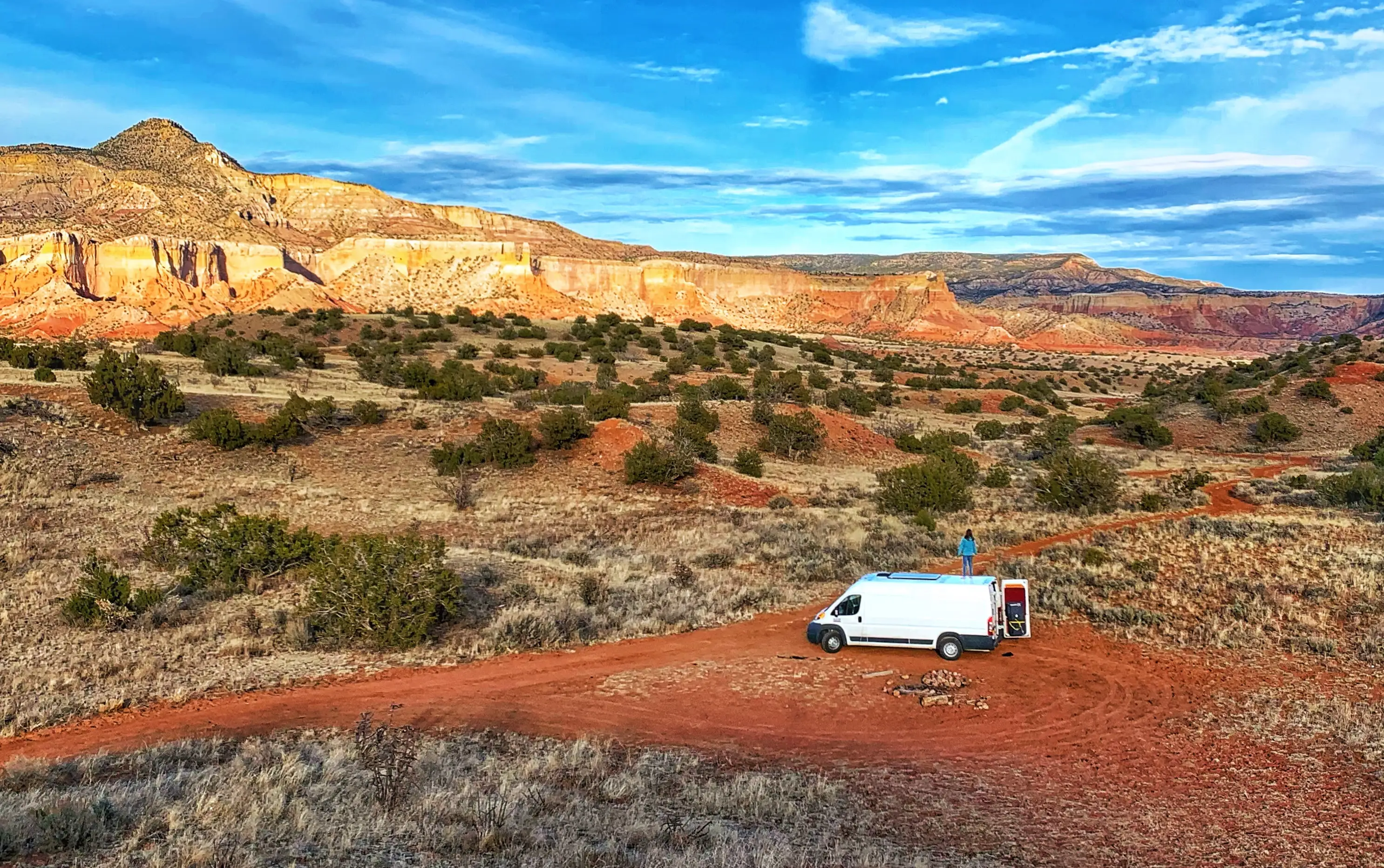 White van  in desert