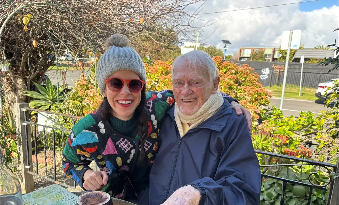 Melissa Noble and Bryan Hipwell celebrating his 97th birthday.