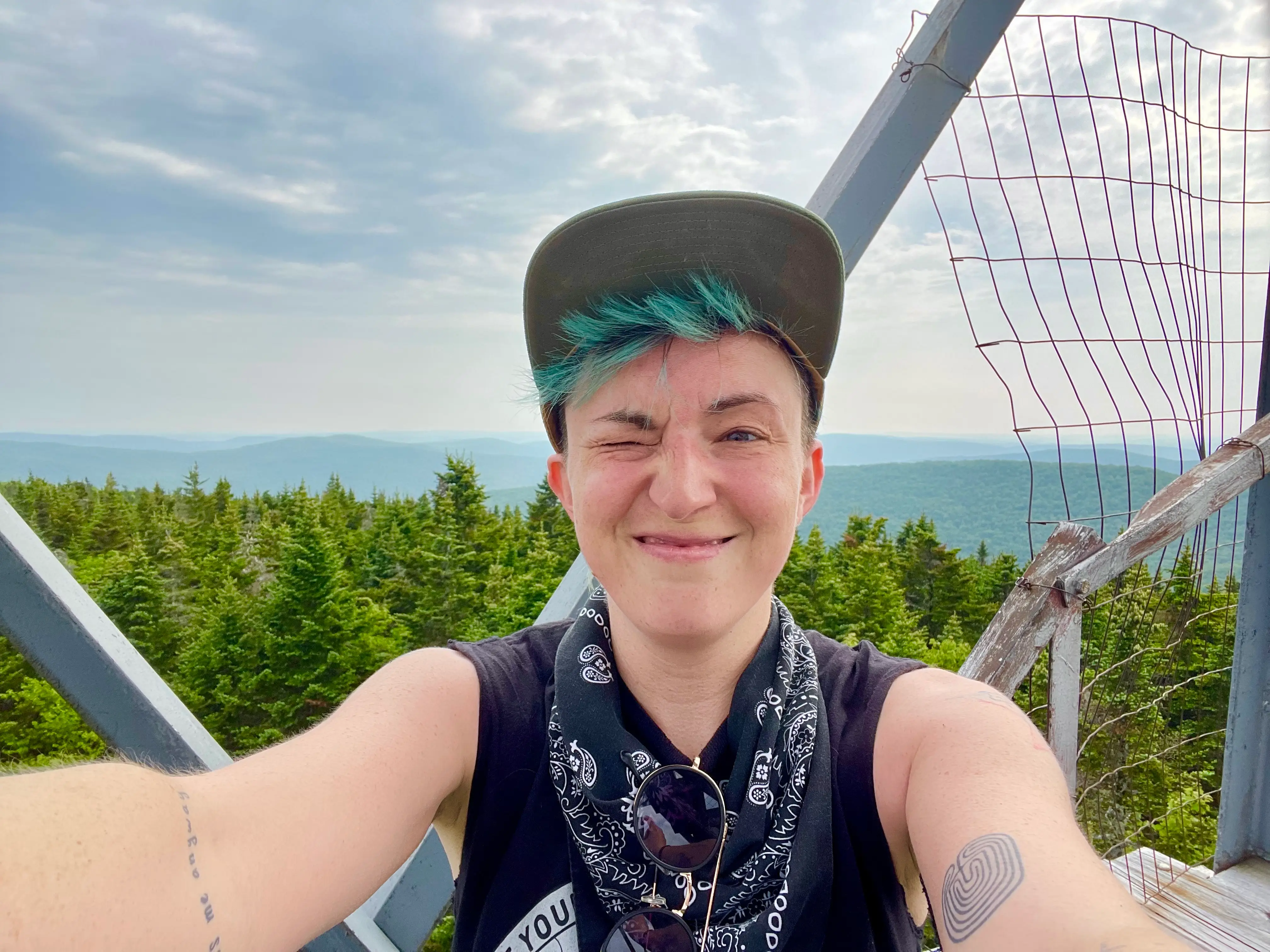 The author taking a selfie at the summit of Balsam Lake Mountain.