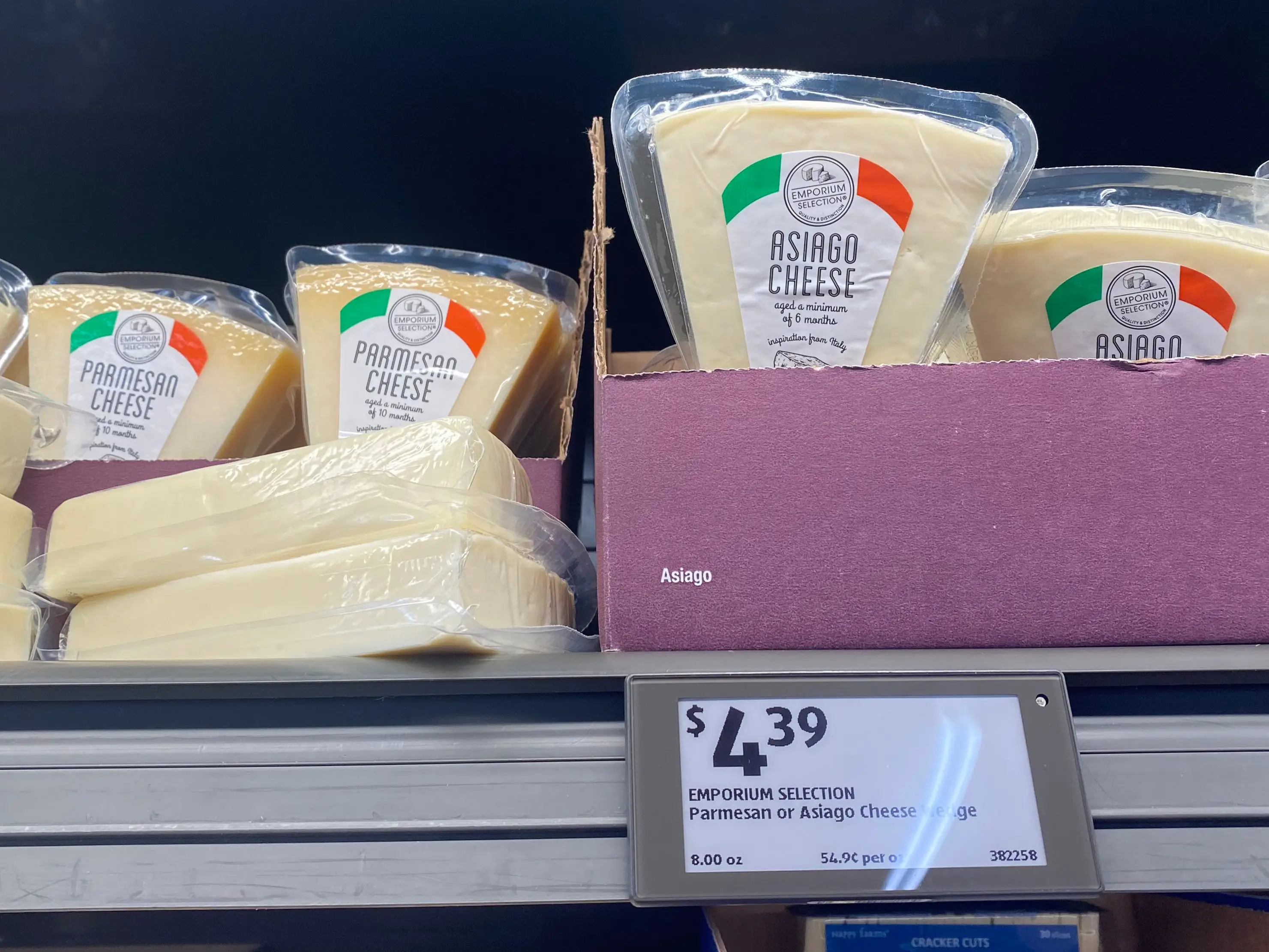 Parmesan and Asiago cheese wedges at Aldi.
