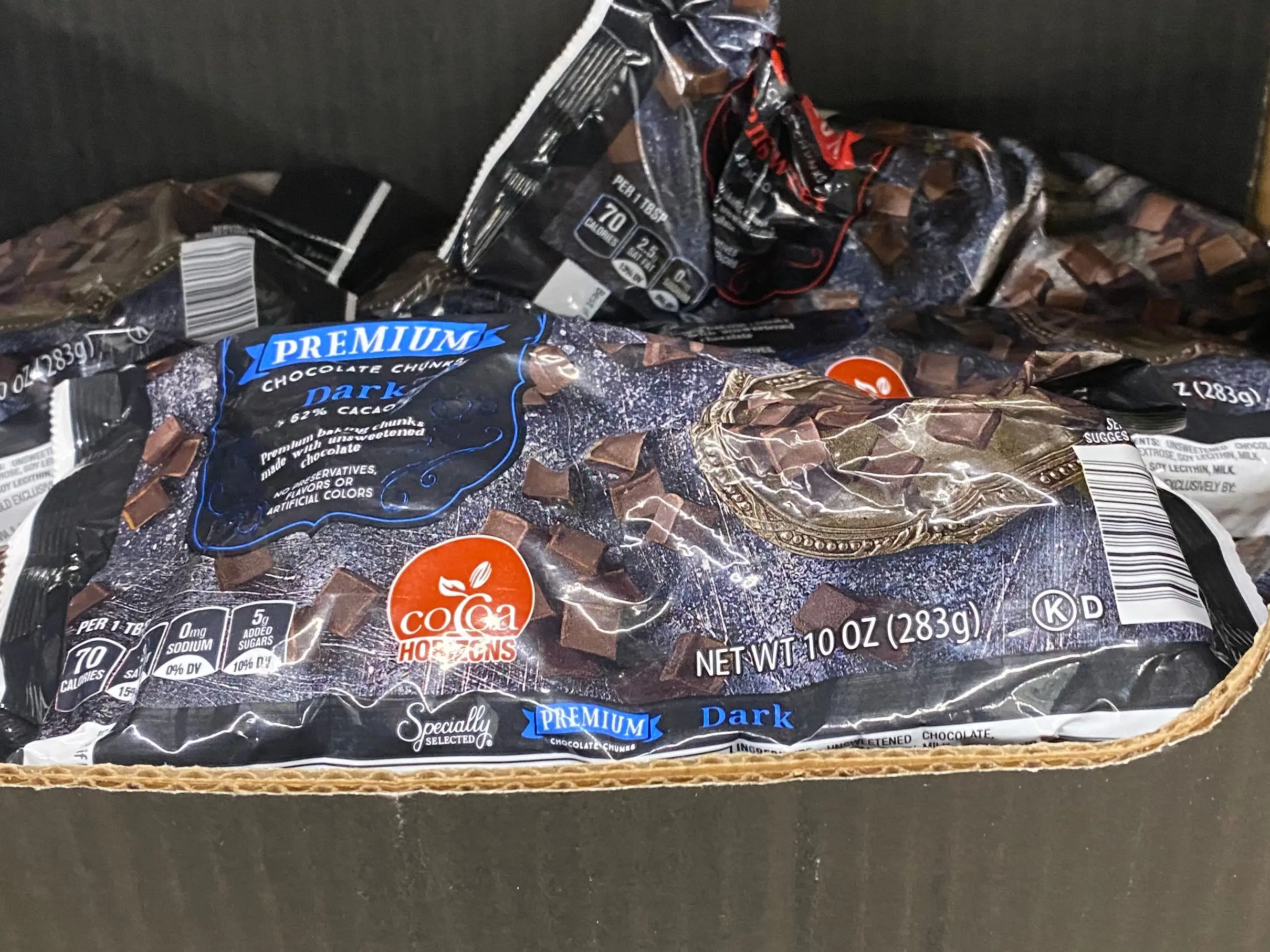 A bag of Aldi's dark-chocolate chunks.