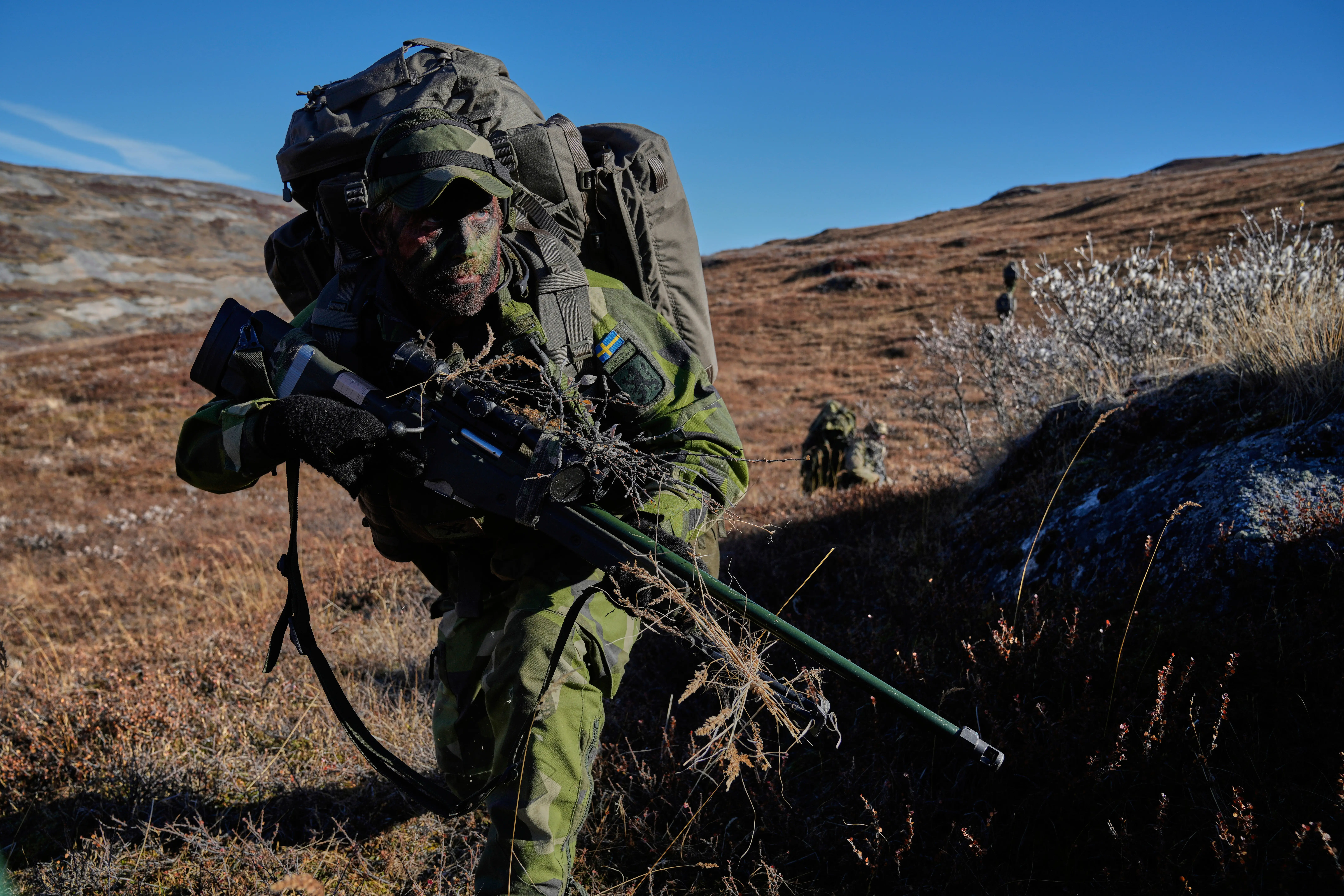 Swedish soldiers participate in an exercise with hundreds of troops from several European NATO members, led by the Danish military, in Kangerlussuaq, Greenland, on Wednesday, September 17, 2025.