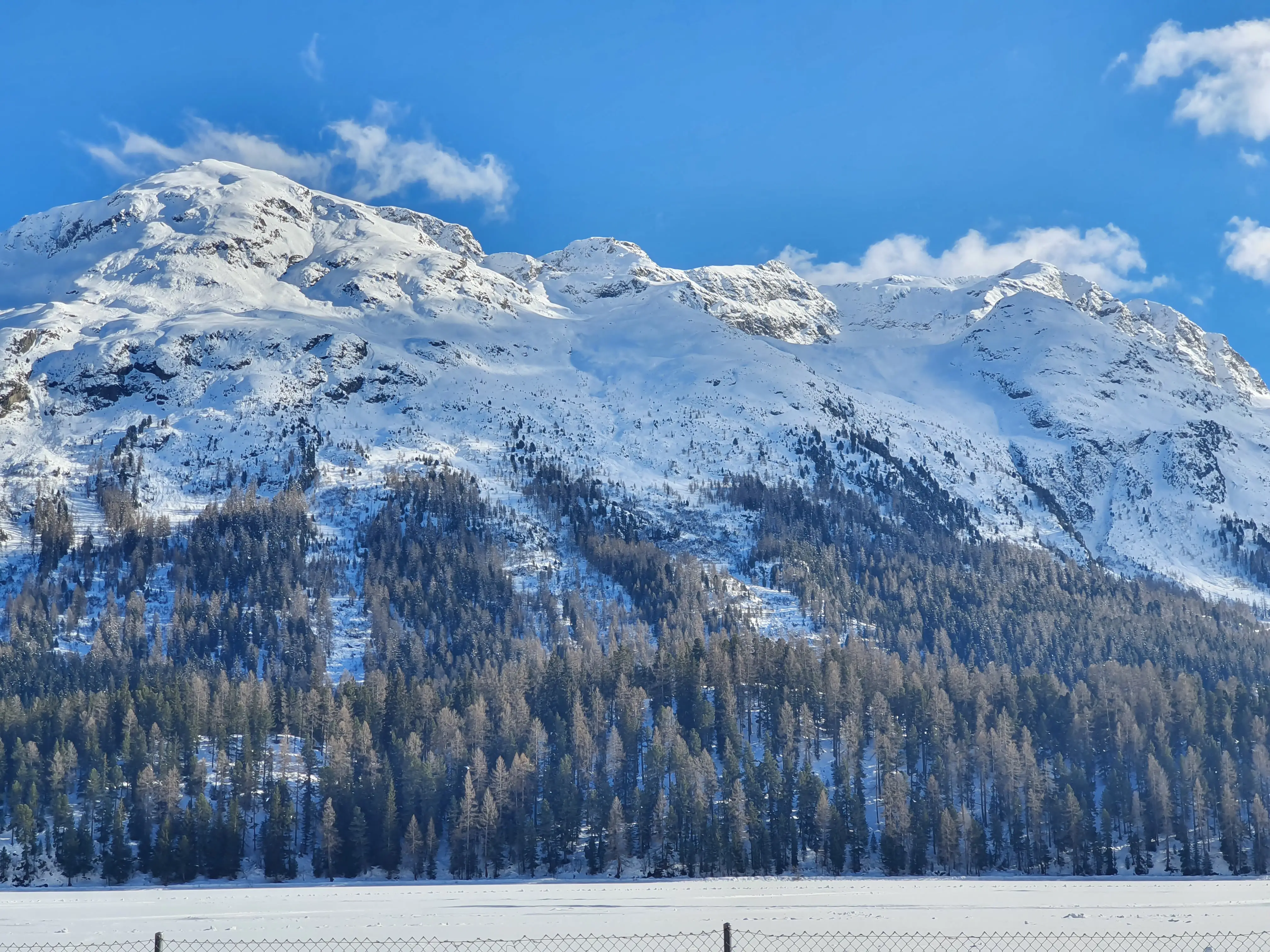 Snowy mountain views on way to St Moritz